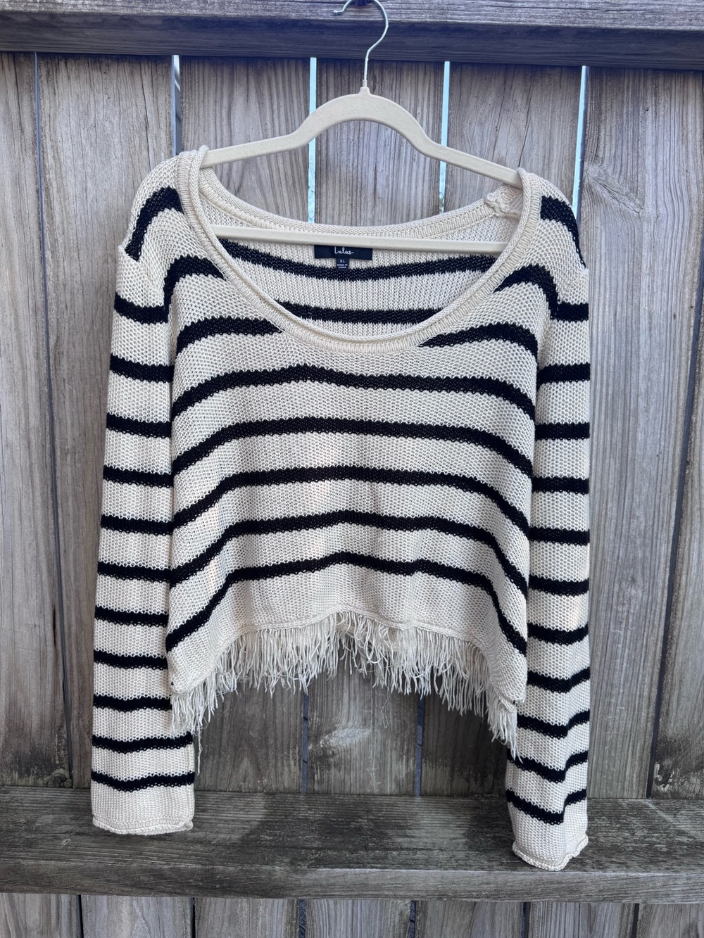 LuLus Women’s Stripd Loose Knit Fringe Sweater / XL